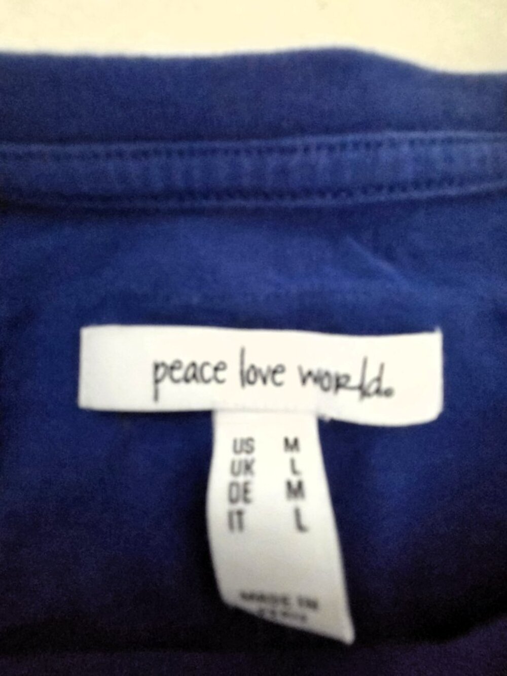 Peace Love World Love 2 Love Long-Sleeve Doni Top Medium Blue Defects - Picture 7 of 9